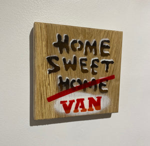 Home Sweet Van  - A twist on my Iconic original stencil artwork on Oak wood - 15 x 14cm - In Black