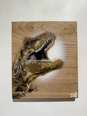 'Jurassic Party' Artwork on elm wood - Number 5 - 19 x16 cm