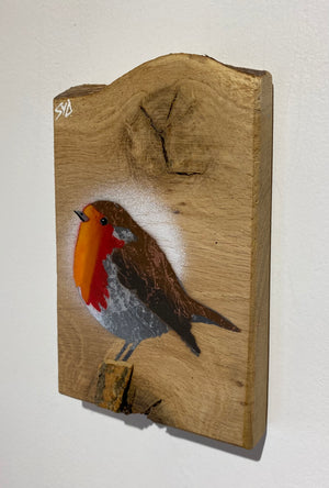 Robin 2025 on English Oak with lovely notch and 3D Bark stump - 10 x 15cm - New for Mother's Day