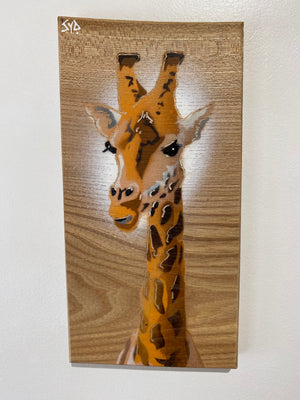 Giraffe ‘High Tower’ New for 2025 on Elm Wood from the UK - Number 8 - size 13 x 26cm
