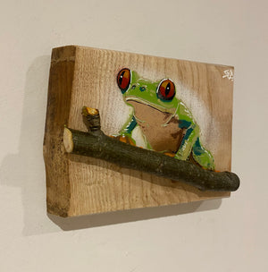 Tree Frog Brand New Artwork fro 2025 on Ash wood - Number 6 - 16 x 12cm