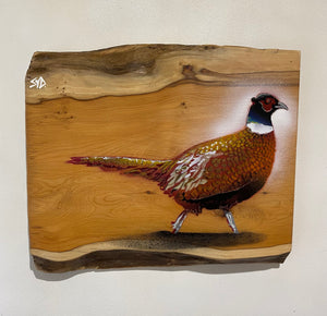 Pheasant 2023 - New on rare Yew wood - Number 1, Signed Limited edition - 31 x 29cm -