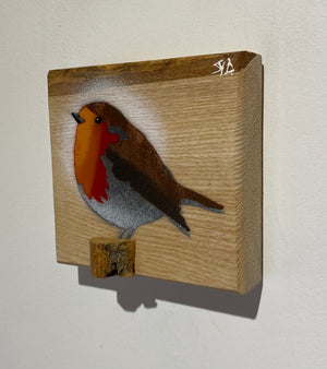 Robin 2025 on English Ash with beautiful bark edge and 3D stump - 11 x 11cm - New for Mother's Day