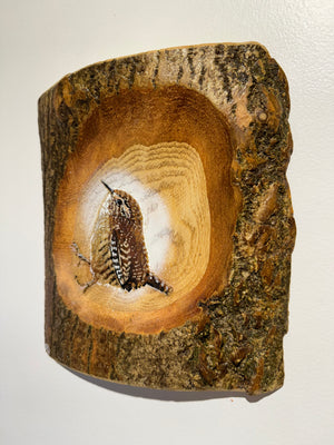 Log Art Wren - Ash Wood - 21 x 20cm