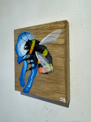 Bee 'Honey' blue and white drip - 11 x 13cm- Individual Spray painted artwork