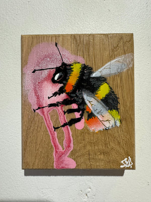 Bee 'Honey' pink and white drip - 10 x 12cm- Individual Spray painted artwork