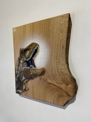 'Jurassic Party' Artwork on Elm wood - 20 x 21cm - Signed Limited Edition