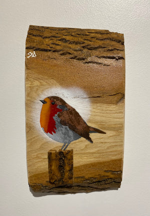 Robin 2025 on English Ash with beautiful barky edges and 3D stump - 13 x 25cm - New for Mother's Day