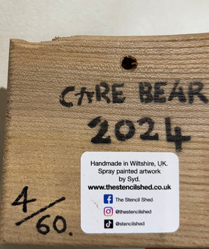 Badger 'Care Bear' - New for 2024  No. 4 on Elm wood from the UK - 13 x 10cm