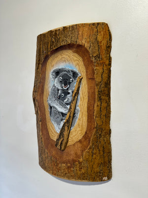 Koala ‘Cuddles’ 2025 - Number 11 in edition - 3D Stencil art on Ash Wood - Size 23 x 35cm