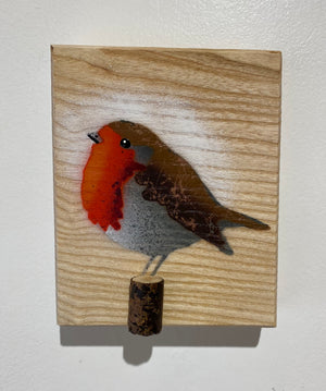 FREE Robin 2025 on English Ash with beautiful grain and 3D perch - 11 x 13cm approx.