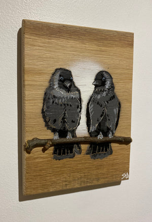 Local Lovebirds (The Jackdaws) new for 2025 on Oak wood Number 10 - 15 x 22cm