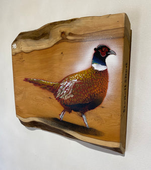 Pheasant 2023 - New on rare Yew wood - Number 1, Signed Limited edition - 31 x 29cm -