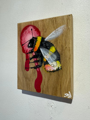 Bee 'Honey' red, pink and white drip - 10 x 13cm- Individual Spray painted artwork