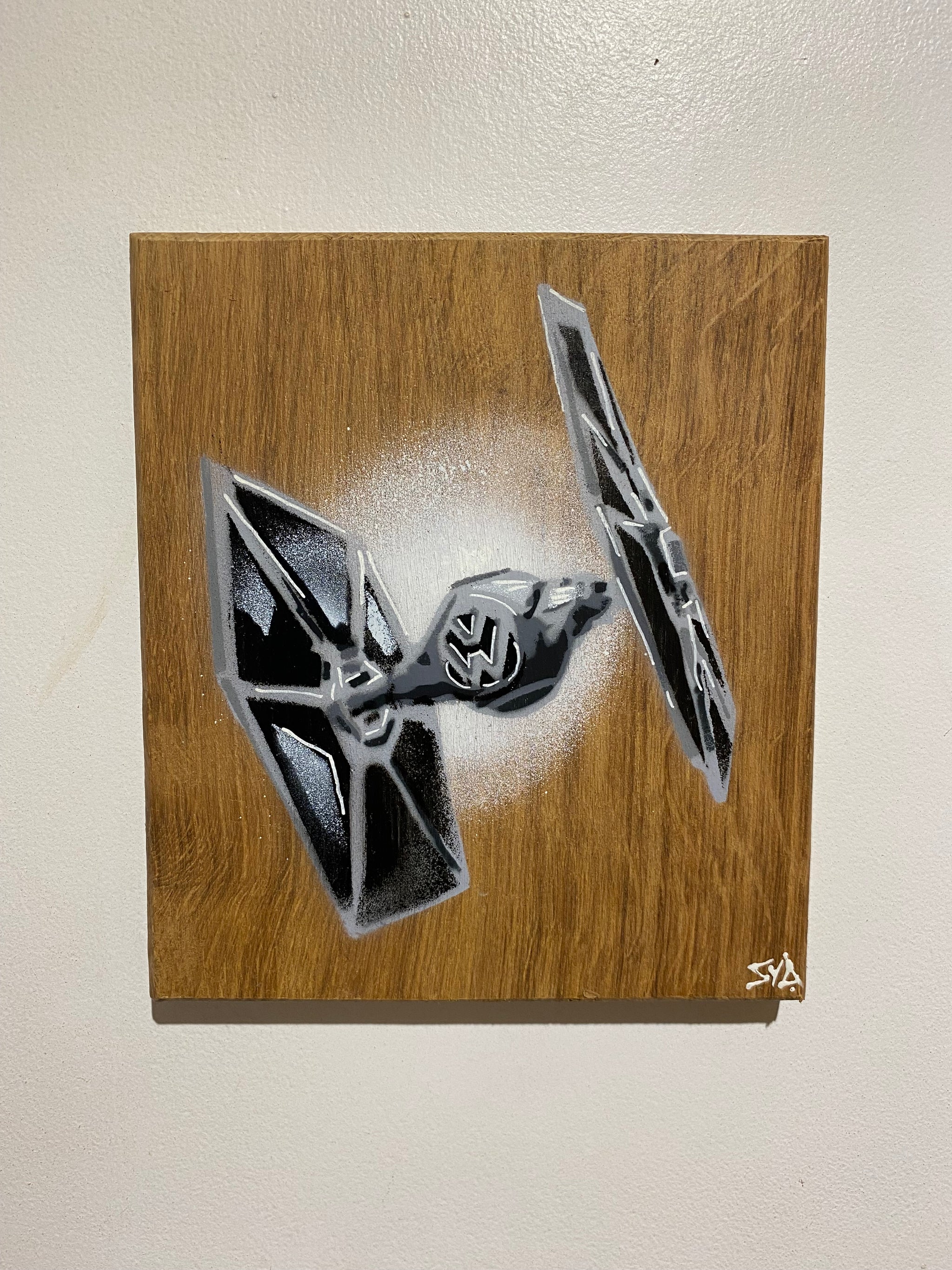 'Crafty' - Sci Fi Mash Up on reclaimed Oak wood - 18 x 21cm