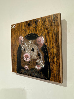 John Mouse Stencil Art on upcycled wood. New for 2024 artwork size 15 x 15cm