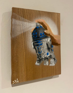 R2 Spray Can artwork on Elm - 15 x 20cm