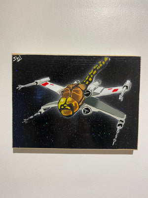 'D-Wing' - Sci Fi Mash Up on wood with sparkle - size 23 x 17cm