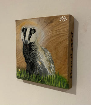 Moon Badger on Elm wood from the UK - 14 x 14cm.- Only ones left in edition