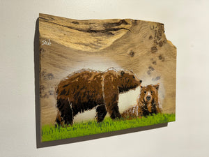 Bear Pair new for 2025 on Oak wood - Number 1 in edition - 30 x 23cm