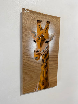 Giraffe ‘High Tower’ New for 2025 on Elm Wood from the UK - Number 8 - size 13 x 26cm