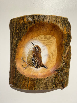 Log Art Wren - Ash Wood - 21 x 20cm