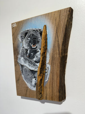 Koala ‘Cuddles’ 2025 - Number 5 in edition - 3D Stencil art on Elm Wood , Size 15 x 21 cm