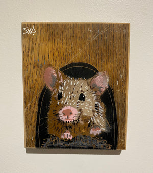 John Mouse Stencil Art on upcycled wood. New from 2024 artwork size 13 x 16cm