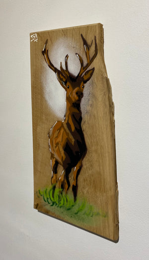 Solid Stag on Elm wood - 15 x 32cm - Limited edition signed artwork