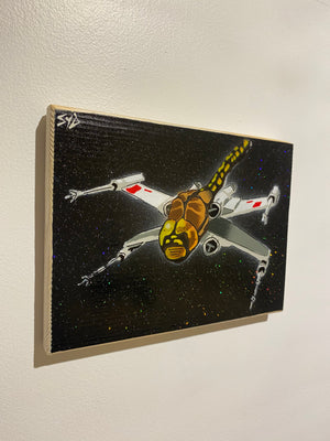 'D-Wing' - Sci Fi Mash Up on wood with sparkle - size 23 x 17cm