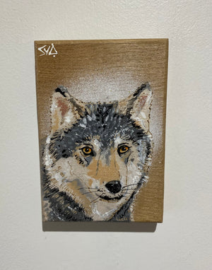 Wolf - New for 2025 Spray painted artwork onto Oak Wood - Number 18 - Signed and Limited Edition 10 x 14cm