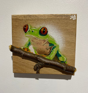 Tree Frog Brand New Artwork for 2025 on Oak - Number 17 - 14 x 13cm