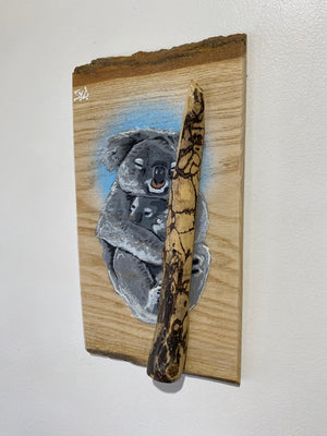 Koala ‘Cuddles’ 2025 - Number 18 in edition - 3D Stencil art on Ash Wood - size 14 x 26 cm