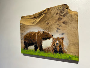 Bear Pair new for 2025 on Oak wood - Number 1 in edition - 30 x 23cm