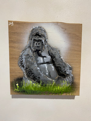 'Big Daddy' Gorilla - Father's Dad Art - Number 4 on Elm Wood