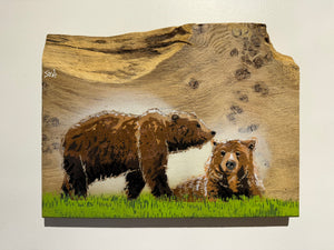 Bear Pair new for 2025 on Oak wood - Number 1 in edition - 30 x 23cm