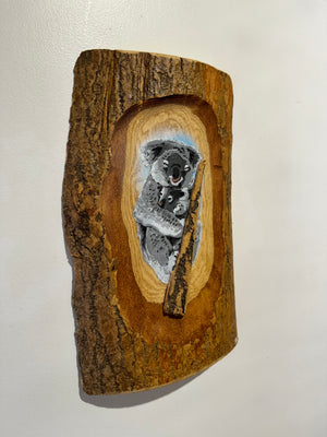 Koala ‘Cuddles’ 2025 - Number 11 in edition - 3D Stencil art on Ash Wood - Size 23 x 35cm