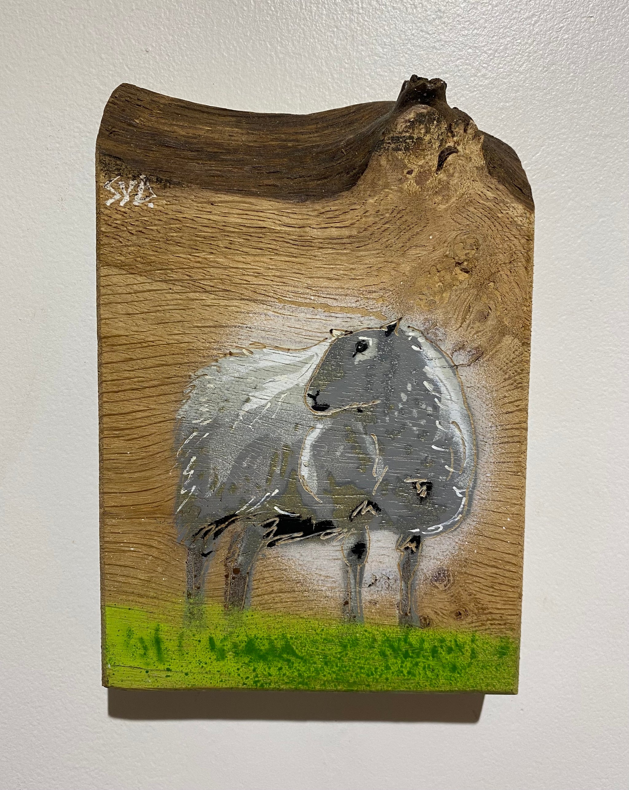 ‘Warm’ Sheep Stencil Artwork  - signed art on Elm - No. 20 from edition of 60 - 14 x 20cm