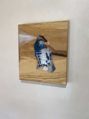 R2 Spray Can artwork on English Oak - Very popular piece - size 19 x 22cm