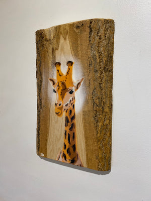 Giraffe ‘High Tower’ New for 2025 on barky Ash Wood from the UK - Number 15 - size 21 x 33cm