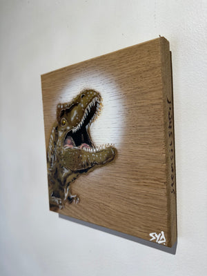 'Jurassic Party' Artwork on Oak wood - Number 4 - 20 x 18cm