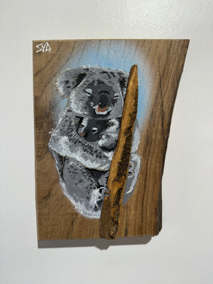 Koala ‘Cuddles’ 2025 - Number 5 in edition - 3D Stencil art on Elm Wood , Size 15 x 21 cm