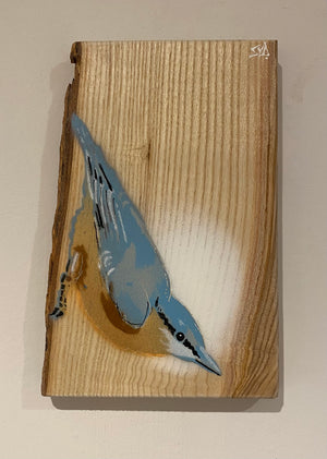 Nuthatch - On Ash wood - Signed Limited Edition with bark detail on left side - size 17 x 24cm