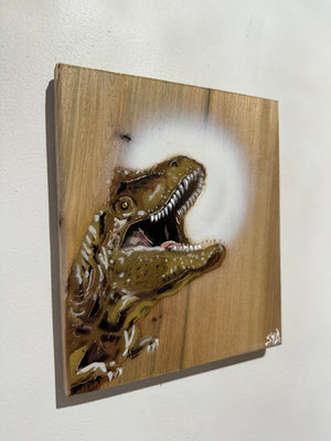 ‘Jurassic Party' Artwork on Elm wood - Number 26 - 21 x 18cm