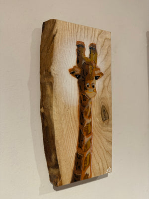 Giraffe ‘Peepo’ on Ash Wood from the UK - size 14 x 27cm