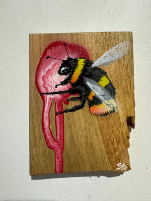 Bee 'Honey' pink and white drip - 11 x 15cm- Individual Spray painted artwork