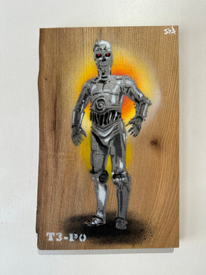 T3-P0 - Fun Stencil Mash Up - approx size 21 x 32cm on rare Elm wood