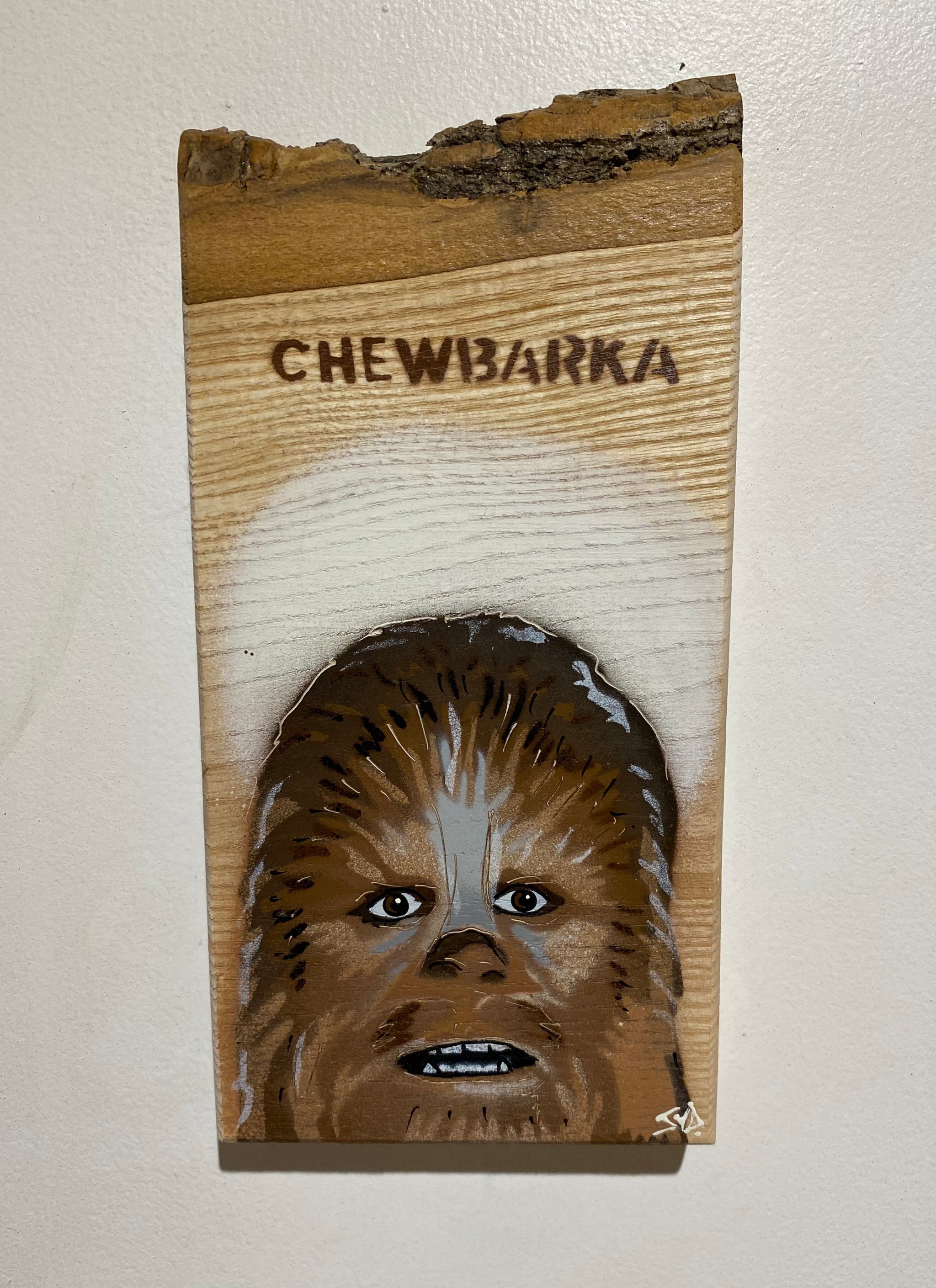 'Chewbarka' New for 2025 on barky Ash wood no. 30  artwork size 12 x 24cm - Signed Limited Edition