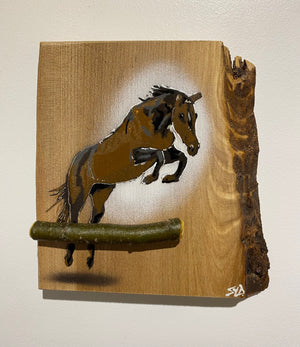 Dark Horse from 2024 on rare Elm wood with barky edge  - 21 x 22cm - Number 55 in edition of 60