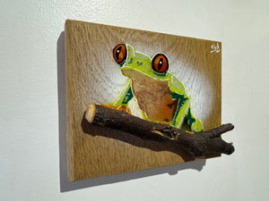 Tree Frog Brand New Artwork for 2025 on Oak - Number 32 - 15 x 13cm